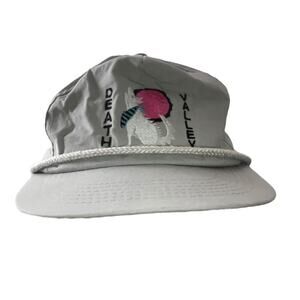 Vintage Death Valley Tourist Hat White Snapback Rope Cap 80s 90s Desert Sun